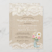 Rustic Ivory Burlap Lace Floral Mason Jar Wedding Kaart (Voorkant / Achterkant)