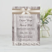 Rustic Ivory & Burlap Ribbon Laced Wood Wedding Kaart (Staand voorkant)
