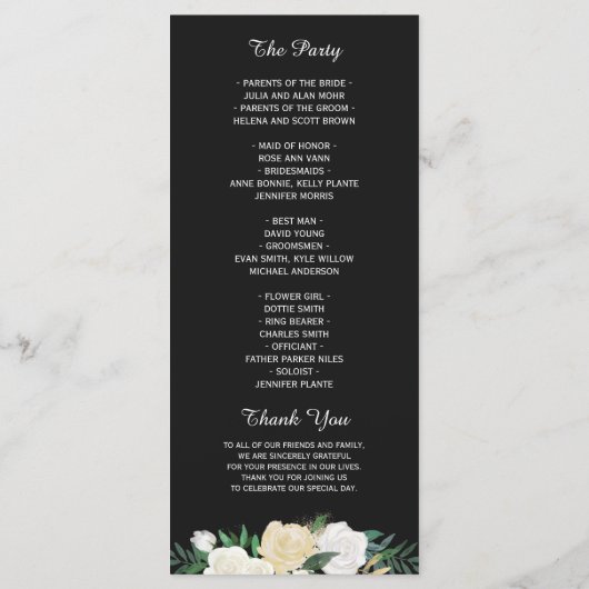 Rustic Ivory Floral String Lights Wedding Programm Programmakaart (Achterkant)