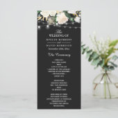 Rustic Ivory Floral String Lights Wedding Programm Programmakaart (Staand voorkant)