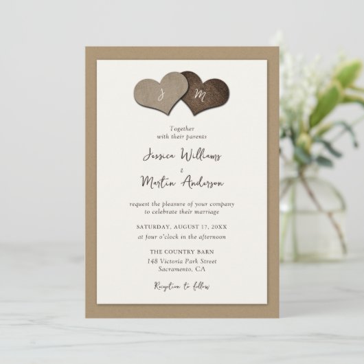 Rustic Ivory Kraft Paper Wedding Invitations Kaart (Staand voorkant)