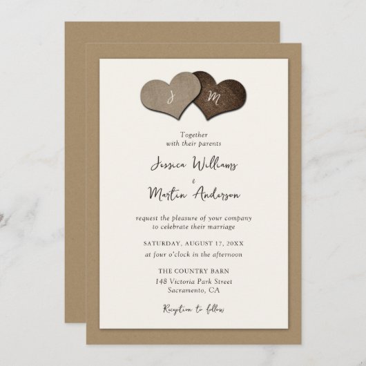 Rustic Ivory Kraft Paper Wedding Invitations Kaart (Voorkant / Achterkant)