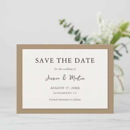 Rustic Ivory Kraft Paper Wedding Save the Date (Staand voorkant)