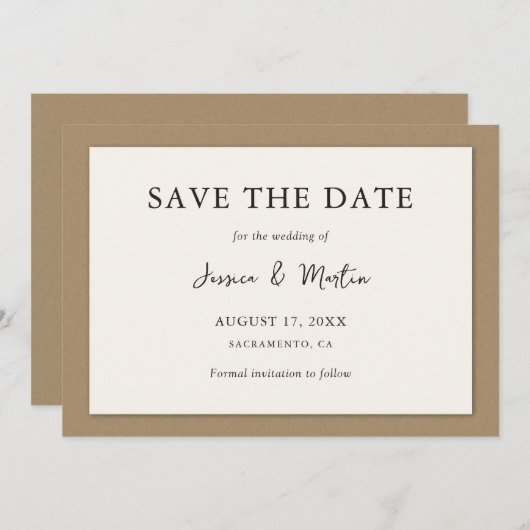 Rustic Ivory Kraft Paper Wedding Save the Date (Voorkant / Achterkant)
