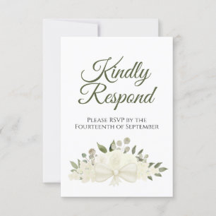 Rustic Ivory of White Floral Bouquet Wedding RSVP Kaartje