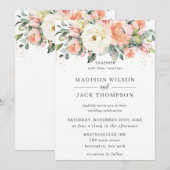 Rustic Ivory Oranje Peach Floral Greenery Wedding Kaart (Voorkant / Achterkant)