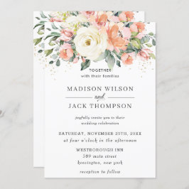 Rustic Ivory Oranje Peach Floral Greenery Wedding Kaart