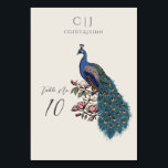 Rustic Ivory Peacock Trouwtafelnummer Kaart<br><div class="desc">Deze Rustic Ivory Peacock Trouwtafelnummers zijn voorzien van een handgetekende blauw en blauwgroen blauw pauw neergestreken op Magnolia takken in volle bloei in zwarte inkt. Personaliseer met het monogram,  de namen en het tafelnummer van bruid en bruidegom door op "Deze sjabloon personaliseren" op de productpagina te klikken.</div>