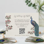 Rustic Ivory Peacock Website QR-code Informatiekaartje<br><div class="desc">Deze rustieke Ivory Peacock Website QR Code Enclosure Kaart is voorzien van handgetekende blauw en blauwgroen pauw- en magnoliabloemen en een sierlijk patroontje op de rug,  allemaal tegen een elegante blush roze achtergrond. Alle tekst is bewerkbaar.</div>