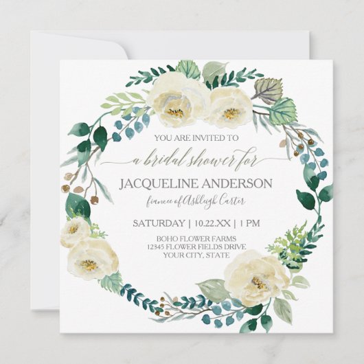 Rustic Ivory Roos Boho Wreath Mint Vrijgezellenfee Kaart (Voorkant)