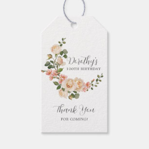 Rustic Ivory White Floral 100e verjaardag Cadeaulabel