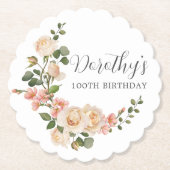 Rustic Ivory White Floral 100e verjaardag Kartonnen Onderzetters (Voorkant)