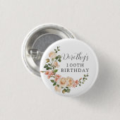 Rustic Ivory White Floral 100e verjaardag Ronde Button 3,2 Cm (Voorkant /achterkant)