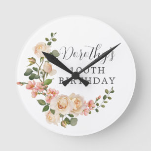 Rustic Ivory White Floral 100e verjaardag Ronde Klok