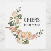 Rustic Ivory White Floral 100e verjaardag Wijn Etiket (Enkel label)
