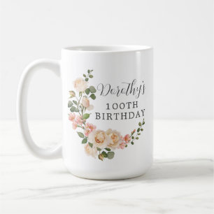 Rustic Ivory White Floral 100th Birthday Gift Koffiemok