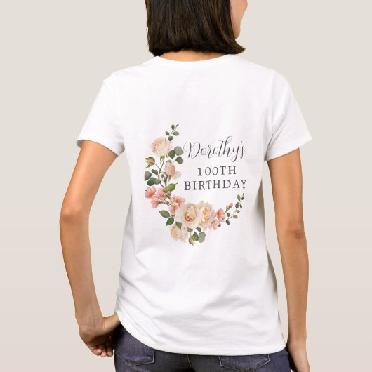 Rustic Ivory White Floral 100th Birthday Gift T-shirt (Achterkant)