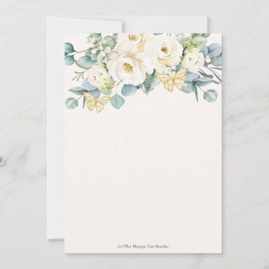 Rustic Ivory White Floral Eucalyptus Quinceañera Kaart (Achterkant)