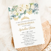 Rustic Ivory White Floral Eucalyptus Quinceañera Kaart