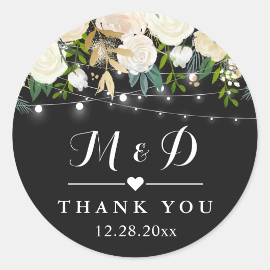 Rustic Ivory White Floral Monogram Wedding Favor Ronde Sticker (Voorkant)