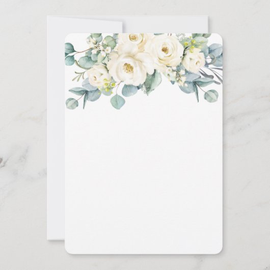 Rustic Ivory White Floral Roos Eucalyptus Wedding Kaart (Achterkant)