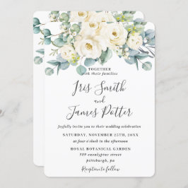 Rustic Ivory White Floral Roos Eucalyptus Wedding Kaart
