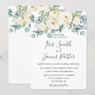 Rustic Ivory White Floral Roos Eucalyptus Wedding Kaart
