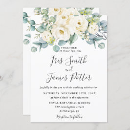 Rustic Ivory White Floral Roos Eucalyptus Wedding Kaart
