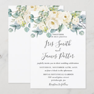 Rustic Ivory White Floral Roos Eucalyptus Wedding Kaart