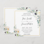 Rustic Ivory White Peony Floral Eucalyptus Wedding Kaart (Voorkant / Achterkant)