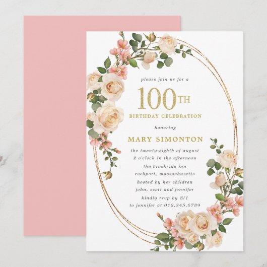 Rustic Ivory White Rose 100e verjaardag Kaart (Voorkant / Achterkant)