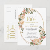 Rustic Ivory White Rose 100e verjaardag Uitnodiging Briefkaart (Voorkant / Achterkant)