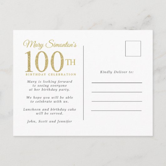Rustic Ivory White Rose 100e verjaardag Uitnodiging Briefkaart (Achterkant)