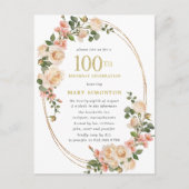 Rustic Ivory White Rose 100e verjaardag Uitnodiging Briefkaart (Voorkant)