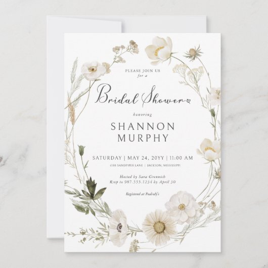 Rustic Ivory Wildflower Krans Vrijgezellenfeest Kaart (Voorkant)