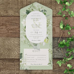 Rustic Ivy Ferns & Greenery Sage Green Dinner All In One Uitnodiging<br><div class="desc">OOK BESCHIKBAAR MET EEN QR-CODE OM IN HET RSVP-GEBIED TE SCAN. Dit ontwerp kenmerkt een zacht lijst van ivoren, gieren, en andere groen rond een crèmeovaal op een lichtgroene achtergrond. De gepersonaliseerde alle-in-één uitnodigingen zijn een unieke combinatie van zowel een prachtig gedrukte douaneverzoeken met een gemakkelijk om geperforeerd briefkaart af...</div>