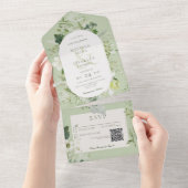 Rustic Ivy Ferns & Greenery Sage Green QR Code All In One Uitnodiging (Afscheurbaar)