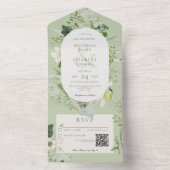 Rustic Ivy Ferns & Greenery Sage Green QR Code All In One Uitnodiging (Binnen)