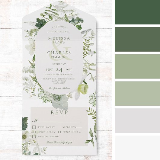 Rustic Ivy Ferns & Greenery White Dinner All In One Uitnodiging