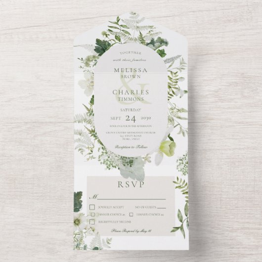 Rustic Ivy Ferns & Greenery White Dinner All In One Uitnodiging (Binnen)
