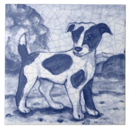 Rustic Jack Russell Terrier Dog Blue Delft Dedham Tegeltje