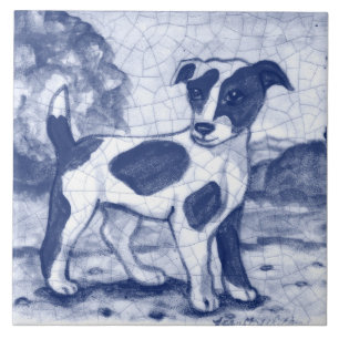 Rustic Jack Russell Terrier Dog Blue Delft Dedham Tegeltje