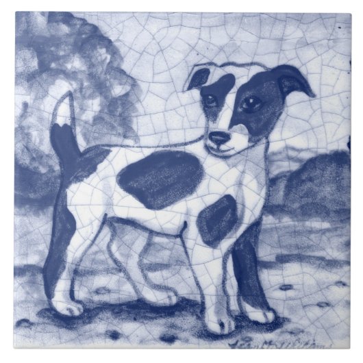 Rustic Jack Russell Terrier Dog Blue Delft Dedham Tegeltje (Voorkant)