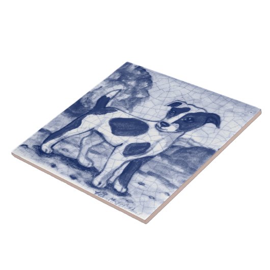 Rustic Jack Russell Terrier Dog Blue Delft Dedham Tegeltje (Zijkant)