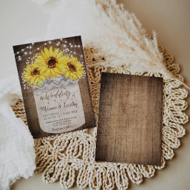 Rustic Jar Sunflower Wood bruiloft Uitnodigingen