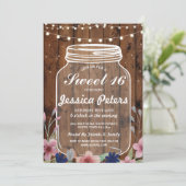 Rustic Jar Sweet 16 Party Wood Floral Invite Kaart (Staand voorkant)