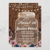 Rustic Jar Sweet 16 Party Wood Floral Invite Kaart (Voorkant / Achterkant)