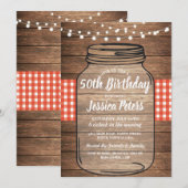 Rustic Jar Verjaardagsfeest Wood Red Gingham Kaart (Voorkant / Achterkant)