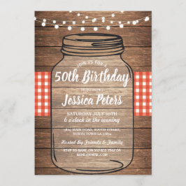 Rustic Jar Verjaardagsfeest Wood Red Gingham Kaart