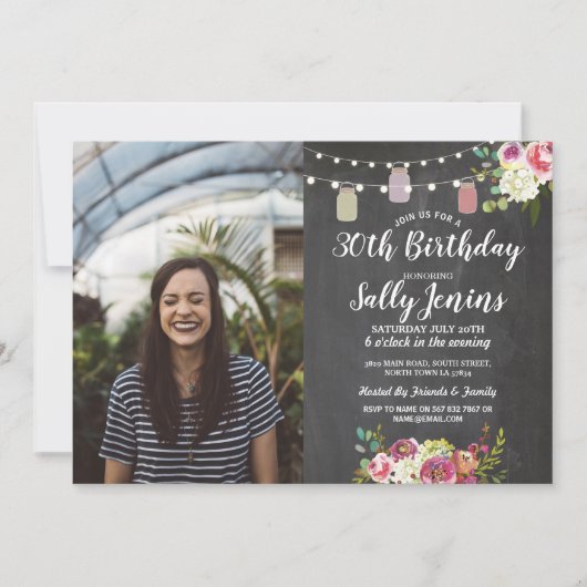 Rustic Jars Foto van Birthday Party Chalk Floral Kaart (Voorkant)